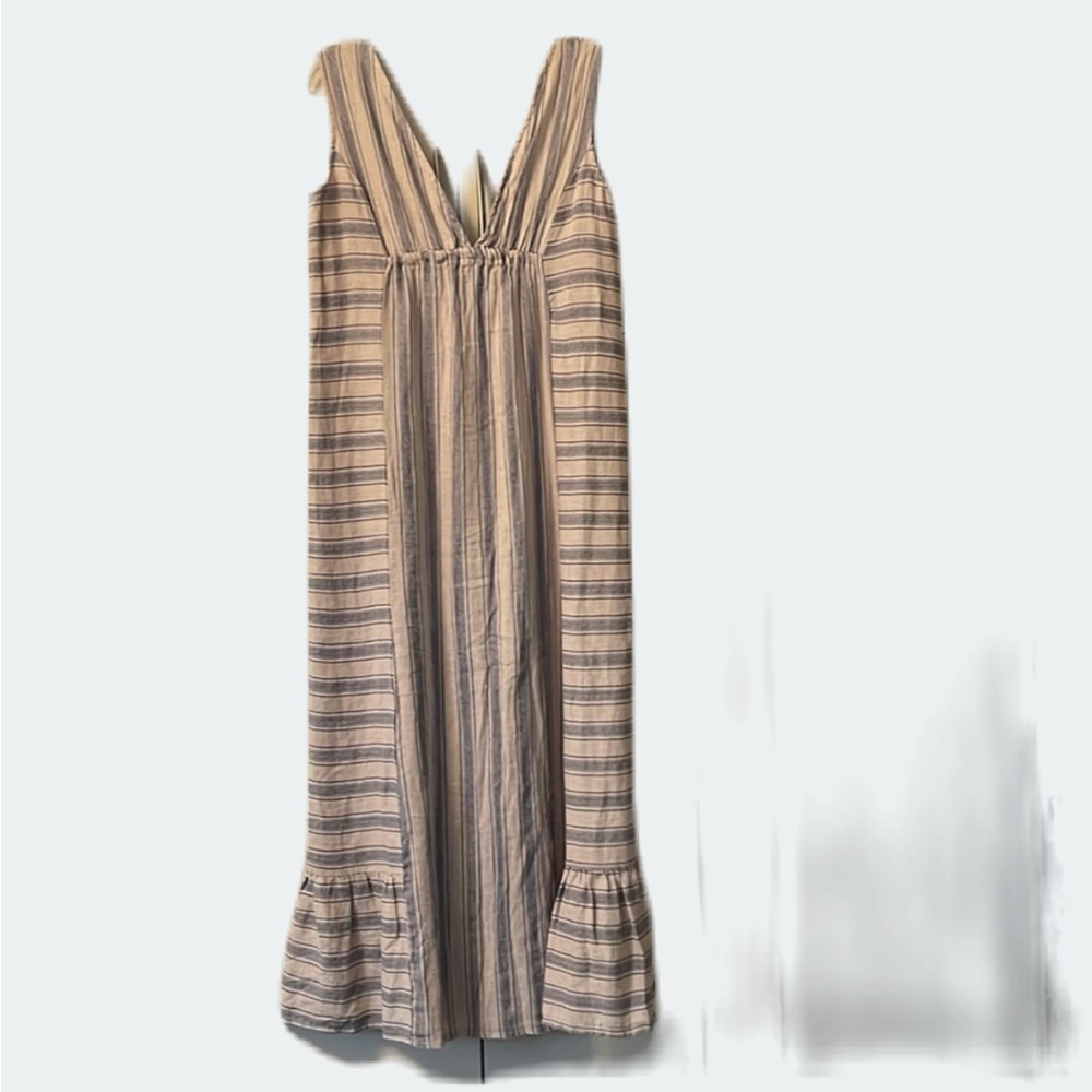Luisa Rocco, M, linen, deep v front & back, adjust bodice back gather, boho, EUC